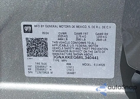 2024 Chevrolet Equinox Fwd Lt from USA, damaged, VIN 3GNAXKEG6RL340441